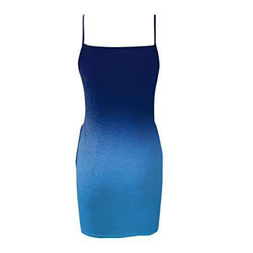 NOKMOPO Women's Summer Casual Fashion Dress Printing Sexy Sleeveless Sling Strap Dress Waist Fitting Short Dress with Pocket(A-Blue,Large)