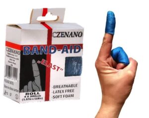 czenano fingertip bandages & knuckle bandages & toe bandages & bandaids for thumbs – latex free bandaid – finger bandages for cracked fingers – elastic (1.57 inch width x 118 inch length) (blue)