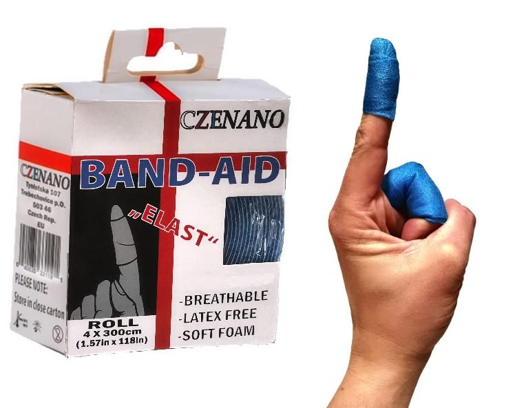 Czenano Fingertip Bandages & Knuckle Bandages & Toe Bandages & Bandaids for Thumbs - Latex Free Bandaid - Finger Bandages for Cracked Fingers - Elastic (1.57 Inch Width x 118 Inch Length) (Blue)