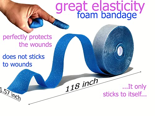 Czenano Fingertip Bandages & Knuckle Bandages & Toe Bandages & Bandaids for Thumbs - Latex Free Bandaid - Finger Bandages for Cracked Fingers - Elastic (1.57 Inch Width x 118 Inch Length) (Blue)
