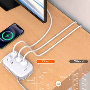 Flat Plug Power Strip, USB C Travel Power Strip Ultra Flat Extension Cord - 3 Outlets with 3 USB Ports(2 USB C), 3.2ft Wrapped Around Extension Cord for Cruise Ship, Travel, Dorm Room Essentials