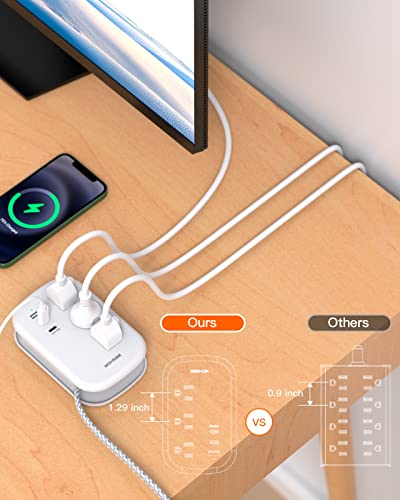 Flat Plug Power Strip, USB C Travel Power Strip Ultra Flat Extension Cord - 3 Outlets with 3 USB Ports(2 USB C), 3.2ft Wrapped Around Extension Cord for Cruise Ship, Travel, Dorm Room Essentials