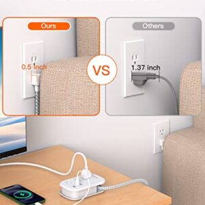 Flat Plug Power Strip, USB C Travel Power Strip Ultra Flat Extension Cord - 3 Outlets with 3 USB Ports(2 USB C), 3.2ft Wrapped Around Extension Cord for Cruise Ship, Travel, Dorm Room Essentials