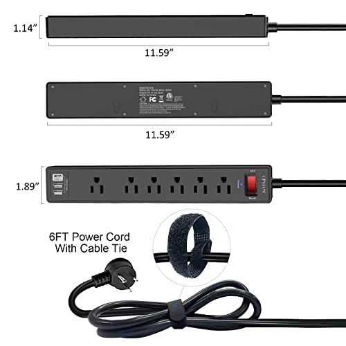 2 Pack Power Strip Surge Protector with 6 Feet, QINLIANF 6 AC Outlets and 3 USB Ports, 6Ft Extension Cord Flat Plug for Home, Office, Dorm Essentials, 1680 Joules, ETL Listed, Black