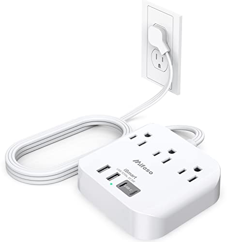 Flat Extension Cord, 5ft Ultra Flat Plug Power Strip - 3 Outlets 4 USB Ports (2 USB C) Desk Charging Station Power Strip with No Surge Protection for Cruise Ship, Travel, Dorm Room Essentials