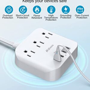 Flat Extension Cord, 5ft Ultra Flat Plug Power Strip - 3 Outlets 4 USB Ports (2 USB C) Desk Charging Station Power Strip with No Surge Protection for Cruise Ship, Travel, Dorm Room Essentials