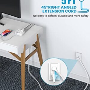 Flat Extension Cord, 5ft Ultra Flat Plug Power Strip - 3 Outlets 4 USB Ports (2 USB C) Desk Charging Station Power Strip with No Surge Protection for Cruise Ship, Travel, Dorm Room Essentials