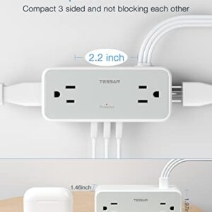 Ultra Thin Flat Extension Cord, TESSAN Surge Protector Flat Plug Power Strip 4 Wide Spaced AC Outlets 3 USB, 900 Joules 5FT Extension Cord for Home Office Dorm