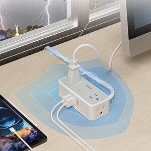 Ultra Thin Flat Extension Cord, TESSAN Surge Protector Flat Plug Power Strip 4 Wide Spaced AC Outlets 3 USB, 900 Joules 5FT Extension Cord for Home Office Dorm