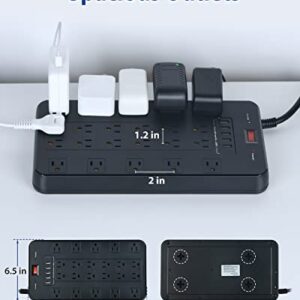 Power Strip Surge Protector, FDTEK Multi Plug Outlet with 22 AC Outlets and 6 USB 1875W/15A 2100 Joules 6.5Ft Flat Plug Extension Cord Heavy Duty Large Power Strip for Home, Office, Dorm, Gaming Room