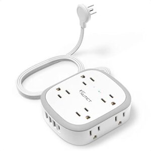 flat plug power strip, 5 ft ultra thin flat extension cord, 8 widely outlets, 4 usb ports(1 usb c) desk charging station, compact surge protector power strip for travel home office dorm essentials
