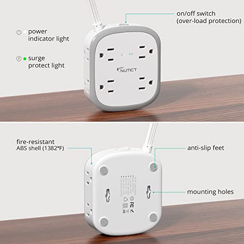 Flat Plug Power Strip, 5 ft Ultra Thin Flat Extension Cord, 8 Widely Outlets, 4 USB Ports(1 USB C) Desk Charging Station, Compact Surge Protector Power Strip for Travel Home Office Dorm Essentials