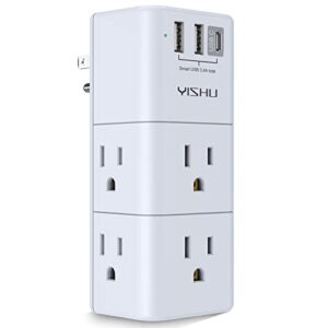 USB Multi Plug Outlet Extender - YISHU Surge Protector with Rotating Plug, 6 AC Plug Extender with 3 USB Ports, 3-Sided Swivel Power Strip with Spaced Outlet Splitter for Home, Office, Travel