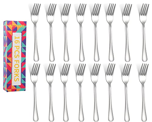 16 Pieces Dinner Forks, Stainless Steel Silverware Forks Only, Home Kitchen Cutlery Forks, Mirror Polished Modern Forks Set, Restaurant Quality Flatware Forks, Dishwasher Safe - 8 Inch