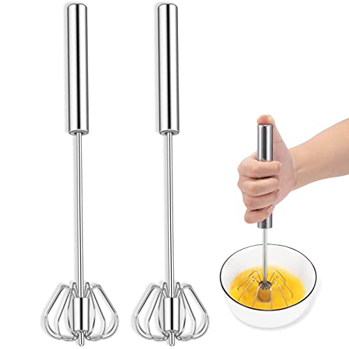 2 PCS Hand Push Whisk, Semi-Automatic Egg Whisk, 12 Inch Stainless Steel Egg Whisk For Home Blending, Whisking, Beating, Stirring, 2 Pack