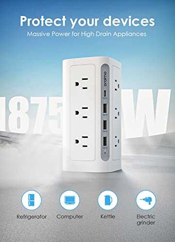 Power Strip Tower Surge Protector (1800J), oraimo 16 in 1 Power Tower with USB Ports & 5ft Extension Cord, Compact Charging Tower for Office Supplies, Dorm Room Essentials