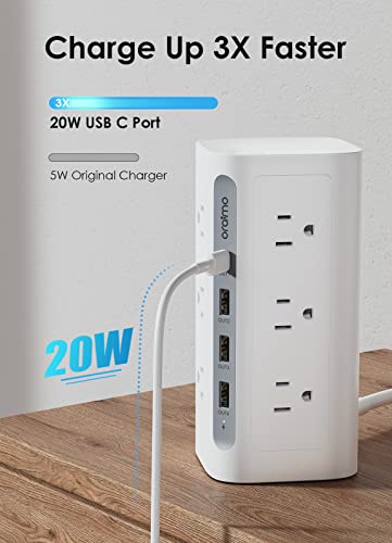 Power Strip Tower Surge Protector (1800J), oraimo 16 in 1 Power Tower with USB Ports & 5ft Extension Cord, Compact Charging Tower for Office Supplies, Dorm Room Essentials