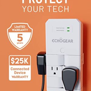 ECHOGEAR On-Wall Surge Protector with 6 Pivoting AC Outlets & 1080 Joules of Surge Protection - Low Profile Design Installs Over Existing Outlets to Protect Your Gear (White)