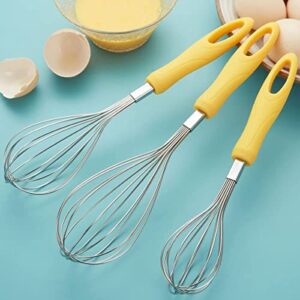 stainless steel wire whisk set, 3 piece wisking tool kitchen mixer, kitchen tools for cooking, stirring, mixing, battering, stirring, yellow