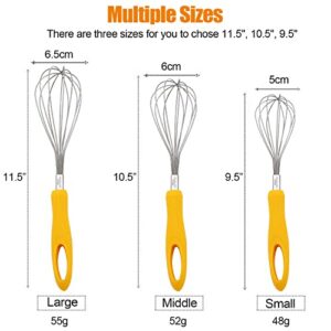 Stainless Steel Wire Whisk Set, 3 Piece Wisking Tool Kitchen Mixer, Kitchen Tools for Cooking, Stirring, Mixing, Battering, Stirring, Yellow