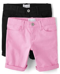 the children’s place girls’ solid skimmer shorts 2-pack, pink/black, 6