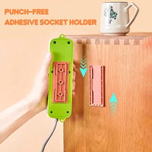 4PCS Adhesive Punch-Free Socket Holders, Self-Adhesive Desktop Socket Fixer, Slide Wall Mount Power Socket Holders