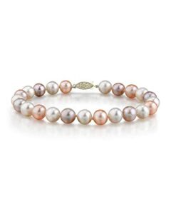 the pearl source 14k gold 7-8mm aaaa quality round multicolor freshwater cultured pearl bracelet for women