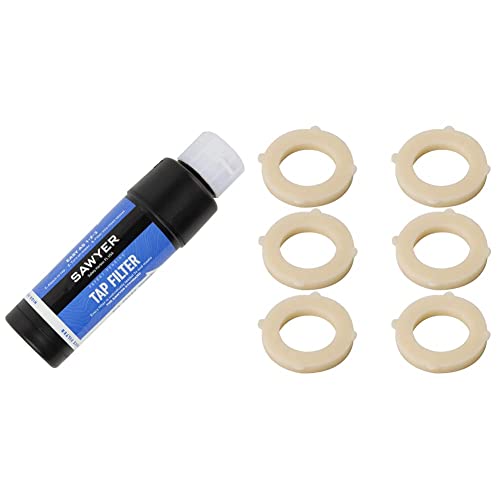 Sawyer Products SP134 TAP Water Filtration System, Fits Faucets & Hose Bibs, Blue (one Size) & Water Filter Replacement Gasket Seals, 6-Pack