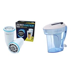 zerowater official 5-stage water filter for replacement, 2-pack & 12-cup ready-pour water filter pitcher – nsf certified 0 tds water filter to remove lead, heavy metals, pfoa/pfos
