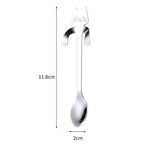 Cat Spoon Coffee Tea Spoon,Stainless Steel Hanging Cup Teaspoons Demitasse Mini Long Cute Kitten Stirring Spoon for Dessert Drink Mixing(Silver)