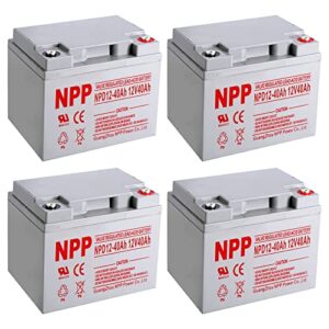 nppower npd12-40ah (4 pcs)12v 40ah 12volt rechargeable agm deep cycle sla battery with button style terminals in series 24v 36v 48v wheelchair,pv solar panels bat-caddy x3r golf caddy