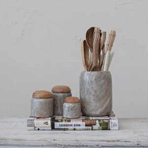 Creative Co-Op Modern Marble Wood Lid, Natural Canister