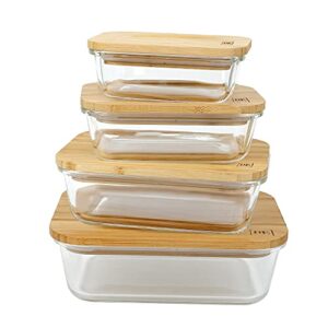 DE Plastic-Free Glass Food Storage Containers with Eco-Friendly Bamboo Wooden Lids, Set of 4 Pantry Organization Ideal for Flour, Sugar, Coffee, Teabags, Pasta, Candy, Snack and Various Dried Foods