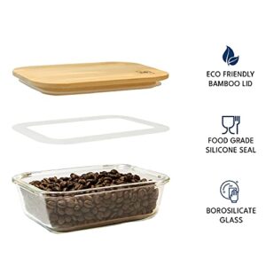 DE Plastic-Free Glass Food Storage Containers with Eco-Friendly Bamboo Wooden Lids, Set of 4 Pantry Organization Ideal for Flour, Sugar, Coffee, Teabags, Pasta, Candy, Snack and Various Dried Foods