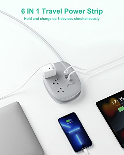 USB C Travel Power Strip,Alitayee Portable Power Strips with 3 Outlets 3 USB Ports Fast Charge, USB Extension Cord with Flat Plug and 3ft Wrapped Around Extension Cord for Cruise Travel Home Office