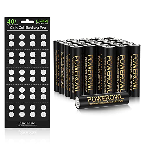 POWEROWL Alkaline AAA Batteries 24 Pack & LR44 Batteries 40 Pack