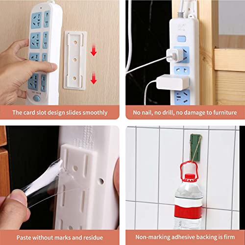 4 Pcs Self-Adhesive Desktop Socket Fixer, Adhesive Punch-Free Socket Holder, Desktop Mountable Wall-Mounted Socket Fixer Bracket, for Kitchen Home and Office, with 16PCS Adhesive Cable Clips