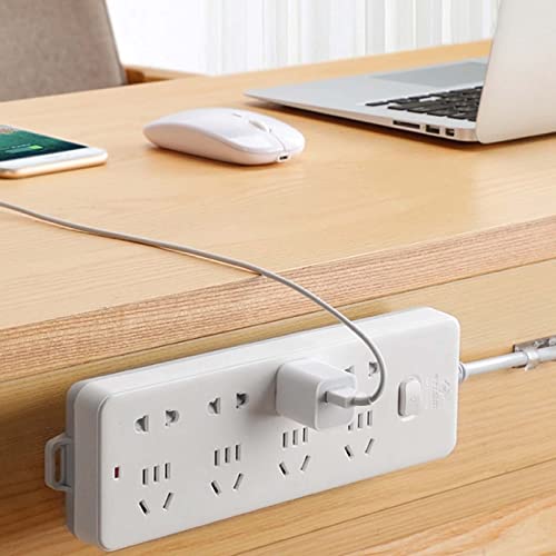 4 Pcs Self-Adhesive Desktop Socket Fixer, Adhesive Punch-Free Socket Holder, Desktop Mountable Wall-Mounted Socket Fixer Bracket, for Kitchen Home and Office, with 16PCS Adhesive Cable Clips