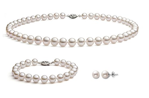 White Freshwater Cultured Pearl Set for Women AA+ Quality Sterling Silver (7.5-8mm) - PremiumPearl