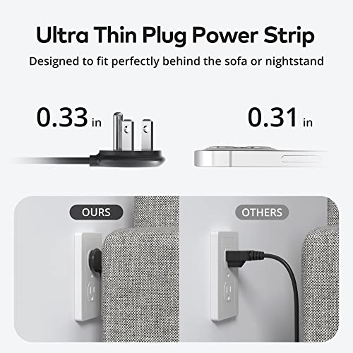 Flat Plug Power Strip - TROND 5FT Ultra Thin Extension Cord with 3 USB Charger, 3 AC Outlets Desktop Charging Station, Wall Mount, Compact for Home, Work Bench, Dorm Room Essentials, Cruise Ship