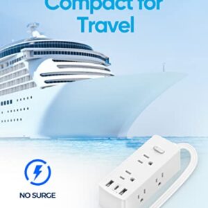 Cruise Essentials, Thin Plug Power Strip with 6 Outlets 3 USB Ports(1 USB C), 5ft Flat Extension Cord, Non Surge Power Strip for Cruise Ship Travel, Dorm Room Essentials