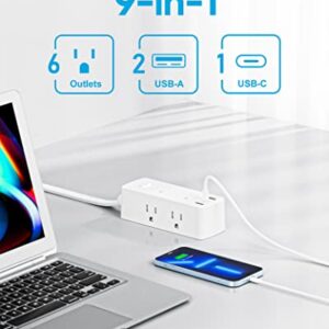 Cruise Essentials, Thin Plug Power Strip with 6 Outlets 3 USB Ports(1 USB C), 5ft Flat Extension Cord, Non Surge Power Strip for Cruise Ship Travel, Dorm Room Essentials