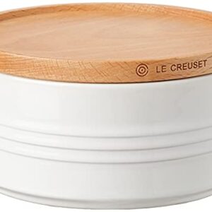 Le Creuset Stoneware Canister with Wood Lid, 23 oz. (5.5" diameter), White