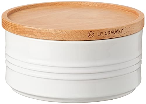 Le Creuset Stoneware Canister with Wood Lid, 23 oz. (5.5" diameter), White