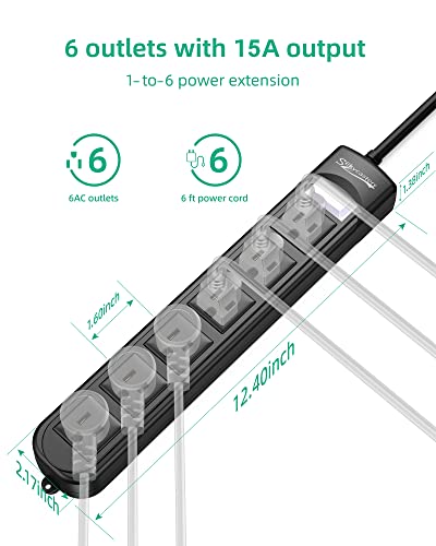 Outdoor Power Strip Weatherproof, Waterproof Surge Protector 6 Outlets, 6 FT Extension Cord, 1875W Overload Protection, Shockproof Outlet, Wall Mountable for Home, Kitchen, Bathroom, Garden, Patio