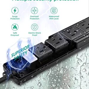 Outdoor Power Strip Weatherproof, Waterproof Surge Protector 6 Outlets, 6 FT Extension Cord, 1875W Overload Protection, Shockproof Outlet, Wall Mountable for Home, Kitchen, Bathroom, Garden, Patio