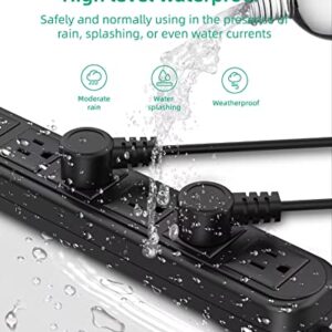 Outdoor Power Strip Weatherproof, Waterproof Surge Protector 6 Outlets, 6 FT Extension Cord, 1875W Overload Protection, Shockproof Outlet, Wall Mountable for Home, Kitchen, Bathroom, Garden, Patio