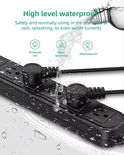 Outdoor Power Strip Weatherproof, Waterproof Surge Protector 6 Outlets, 6 FT Extension Cord, 1875W Overload Protection, Shockproof Outlet, Wall Mountable for Home, Kitchen, Bathroom, Garden, Patio