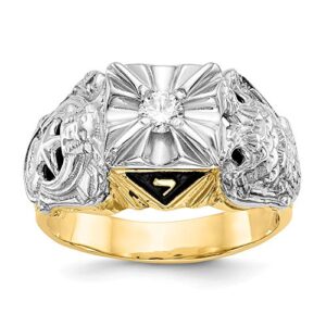 Size 12.5 - Solid 14k Yellow Gold AA Diamond Men's Simulated Masonic Ring (14mm) (1/5ct.)