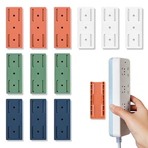 12 Pcs Self-Adhesive Desktop Socket Fixer, Adhesive Punch-Free Socket Holder, Desktop Cable Management, Slide-in Desktop Socket Fixer for Home Kitchen Bathroom Office